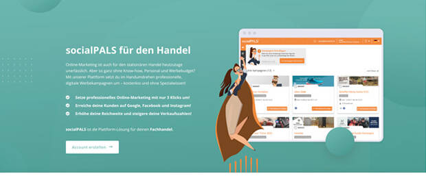 Mit der Retail-Marketing-Plattform von socialPALS lassen sich im Handumdrehen professionelle, digitale Werbekampagnen umsetzten. Von den Potenzialen will künftig auch die PBS-Markenindustrie profitieren. (Screenshot der socialPALS-Website)